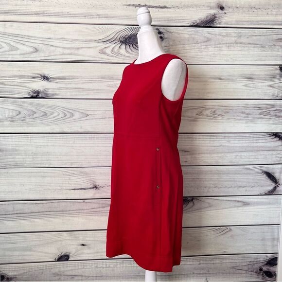 Tommy Hilfiger Red Twill Sleeveless Side Pocket Shift Dress - Picture 6 of 13